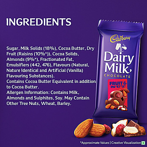 Cadbury Dairy Milk Fruit & Nut Chocolate Bar, 6x75 g (Multipack) Goodness of Crunchy Nuts & Dried Raisins, Sustainably Sourced Cocoa, Perfect for Gifting on Special Occasions