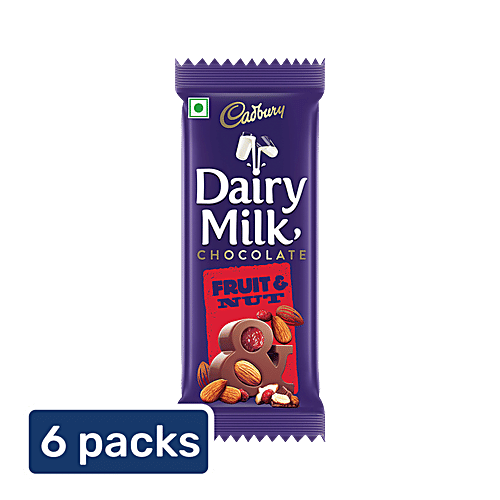 Cadbury Dairy Milk Fruit & Nut Chocolate Bar, 6x75 g (Multipack) Goodness of Crunchy Nuts & Dried Raisins, Sustainably Sourced Cocoa, Perfect for Gifting on Special Occasions