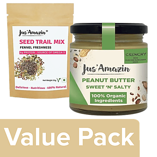 Jus Amazin Organic Peanut Butter 200g + Seed Trail Mix Fennel Freshness 6x35g, Combo 2 Items 