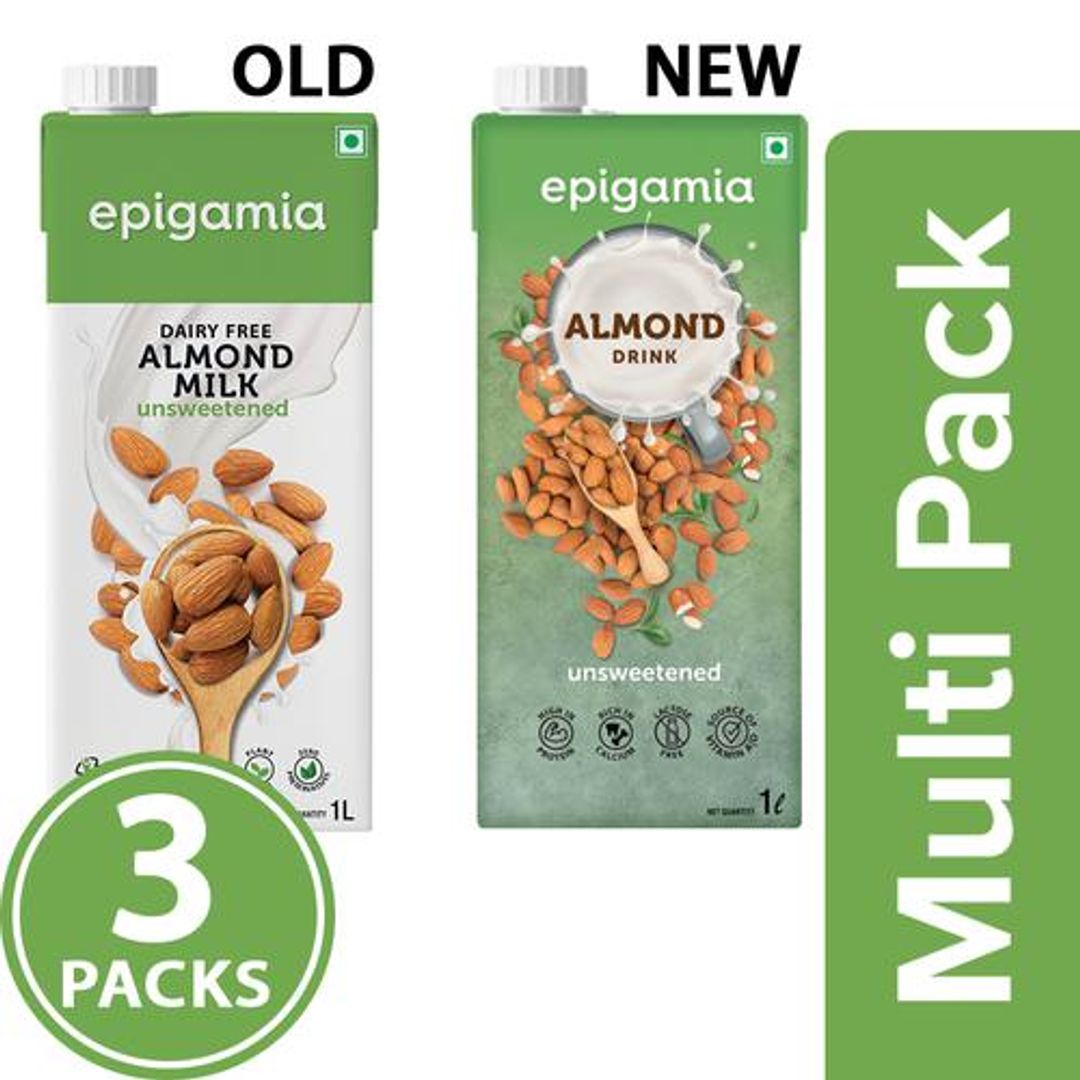Epigamia  Almond Milk - Unsweetened, Dairy Free, 3x1 L Multipack