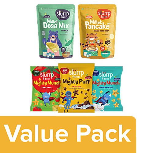 Slurrp Farm Protein Breakfast Spinach Dosa+ Banana Pancake (150g each) + Puffs 3X20 g, Combo 5 Items 