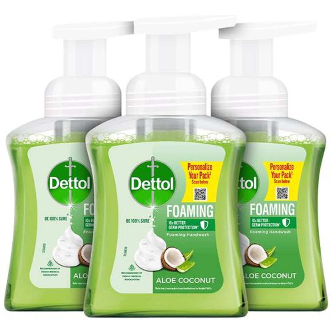 Dettol Foaming Handwash - 10x Better Germ Protection, Aloe Coconut, 3x250 ml pump (Multipack)