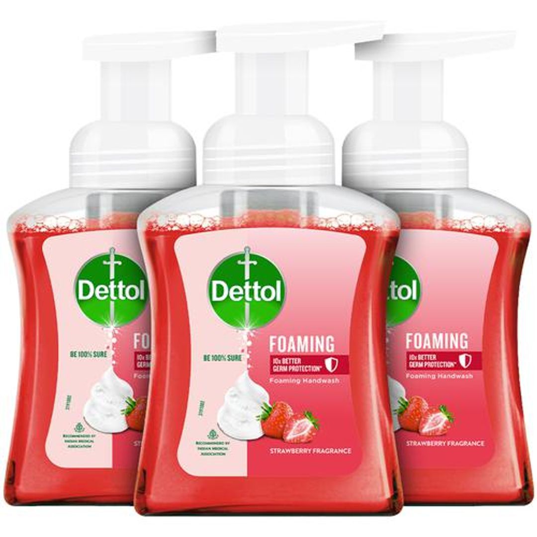 Dettol Foaming Handwash - 10x Better Germ Protection, Strawberry, 3x250 ml pump (Multipack)