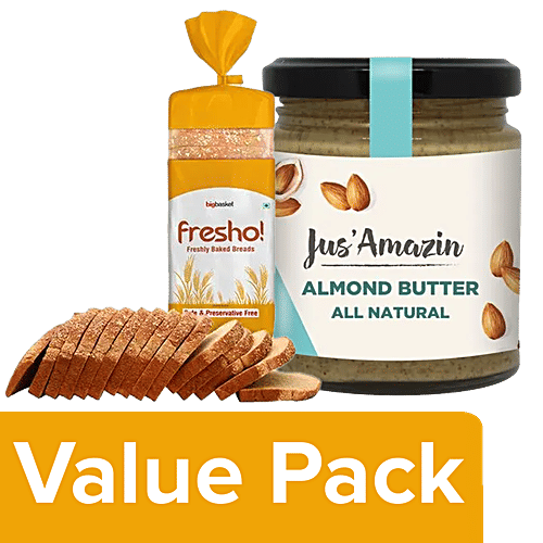 bb Combo Fresho Whole Wheat Bread 400 g + Jus Amazin Almond Butter Vegan 200 g, Combo 2 Items 