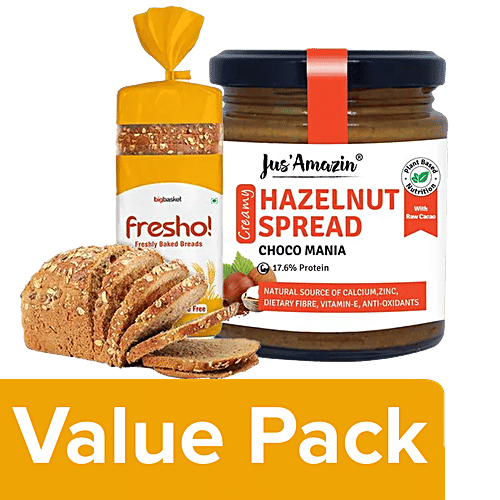 bb Combo Fresho Multigrain Bread 400 g + Jus Amazin Creamy Hazelnut Spread 200 g, Combo 2 Items 