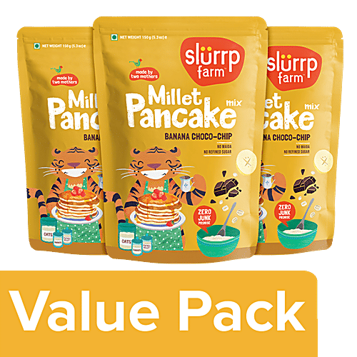 Slurrp Farm Banana Chocochip Pancake Mix - No Maida, Eggless Instant Healthy Breakfast, 3x150 g Multipack 