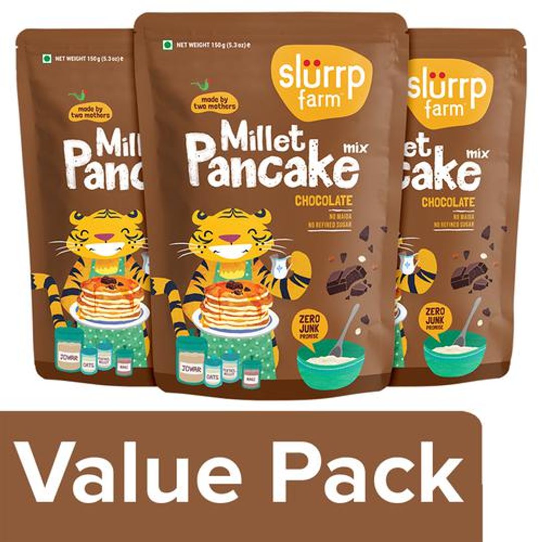 Slurrp Farm Chocolate Pancake Mix - No Maida, Eggless Instant Healthy Breakfast, 3x150 g Multipack