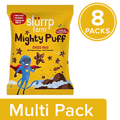 Slurrp Farm Choco Ragi Puff - Healthy Snacks For Kids, School Tiffin & Travel Friendly, 8x20 g Multipack 