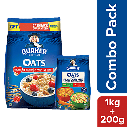 Buy Quaker Oats 1 Kg + Oats 200 g With Flavour Mix, Ready To Cook Online at Best Price of Rs