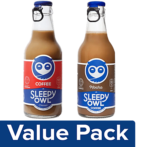 Sleepy Owl Cold Brew Coffee (Classic) + Cold Coffee - Mocha (200 ml each) Bottle, Combo 2 Items 