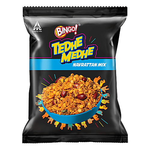 Bingo! Tedhe Medhe - Navrattan Mix, Namkeen Mixture, 3x200 g Multipack