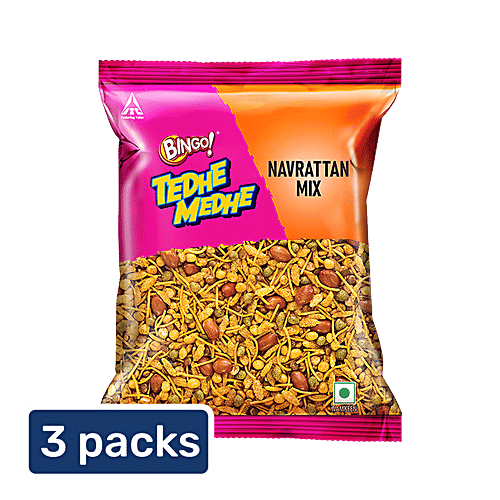 Bingo! Tedhe Medhe - Navrattan Mix, Namkeen Mixture, 3x200 g Multipack