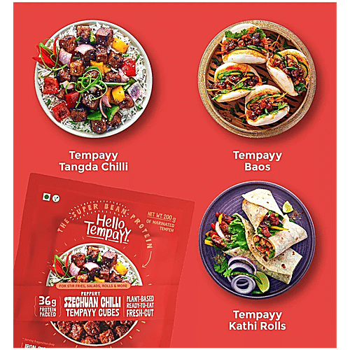 Hello Tempayy Peppery Szechuan Chilli Tempeh Cubes, 2x200 g (Multipack) 40g Protein Packed, Low Fat, Low Carbs, Fiber Rich