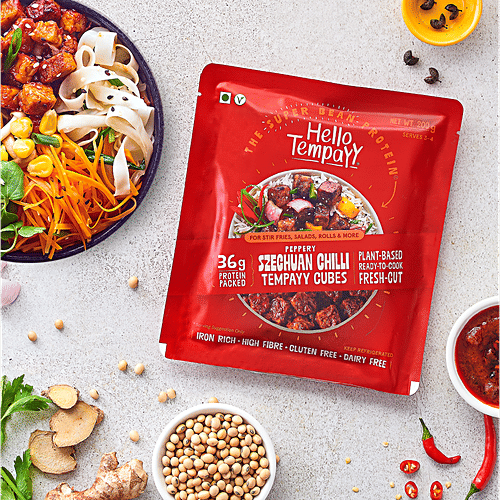 Hello Tempayy Peppery Szechuan Chilli Tempeh Cubes, 2x200 g (Multipack) 40g Protein Packed, Low Fat, Low Carbs, Fiber Rich