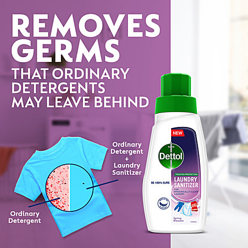 Dettol Laundry Sanitizer Removes Germs, Adds Freshness, For All Fabrics,Spring Blossom, 2 x 480 ml Multipack