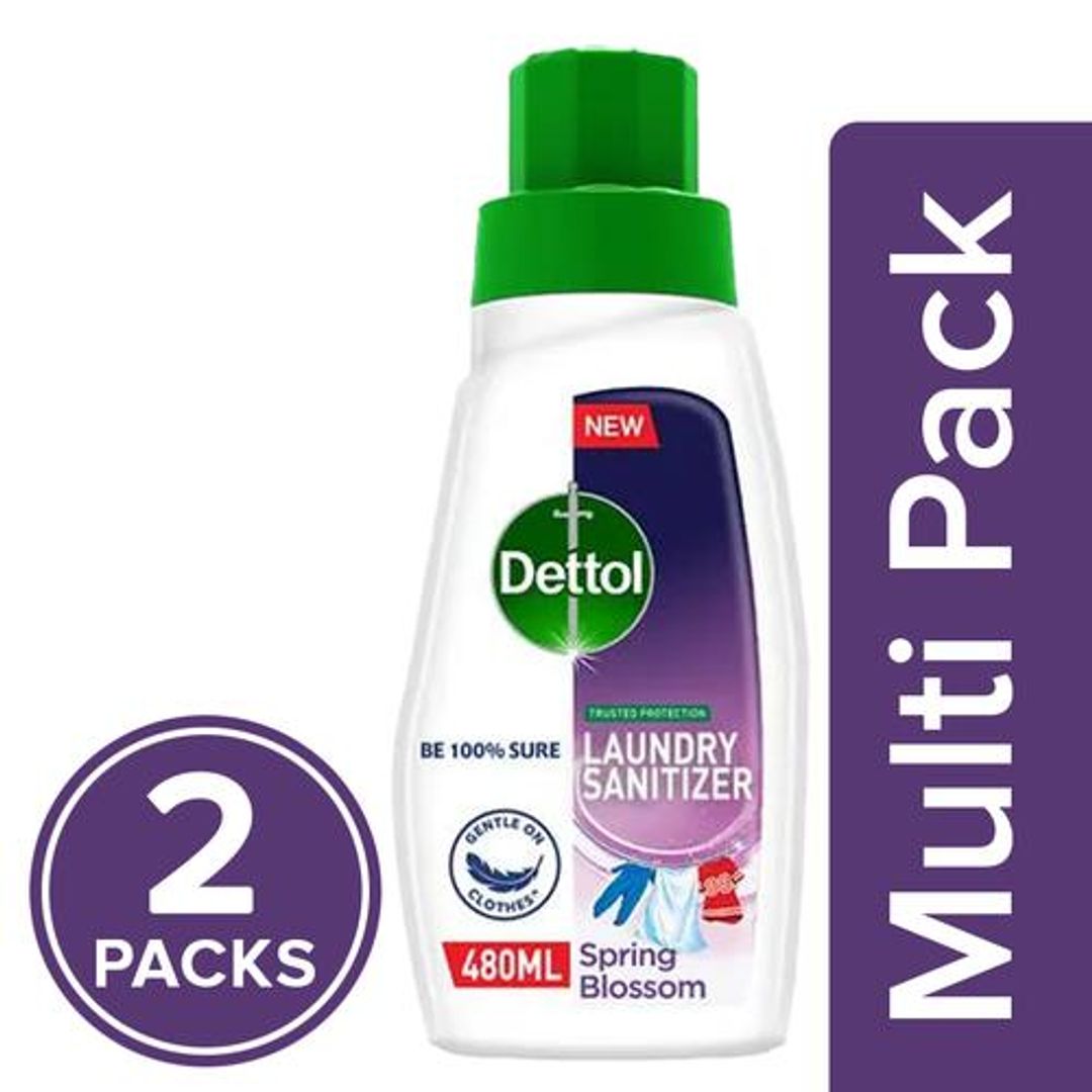 Dettol Laundry Sanitizer Removes Germs, Adds Freshness, For All Fabrics,Spring Blossom, 2 x 480 ml Multipack
