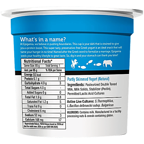 Buy Epigamia Greek Yogurt Natural, No Added Sugar, High In Protein
