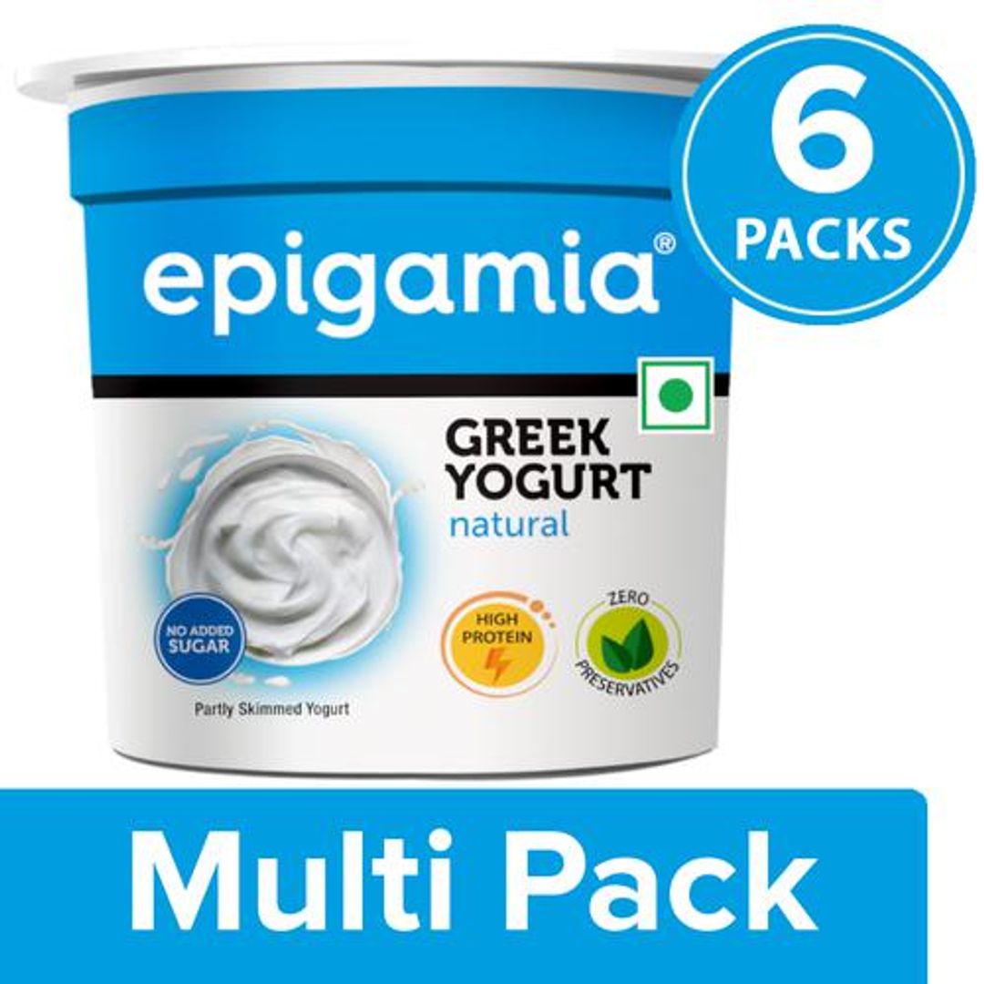 Epigamia  Greek Yogurt - Natural, No Added Sugar, High In Protein, 6x85 g Multipack