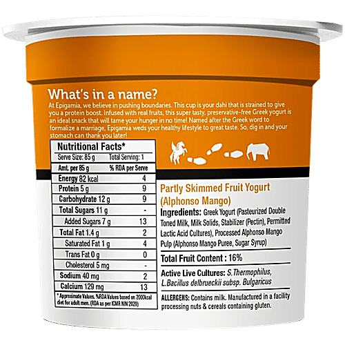 Epigamia Alphonso Mango Greek Yogurt, 6 x 85 g Multipack