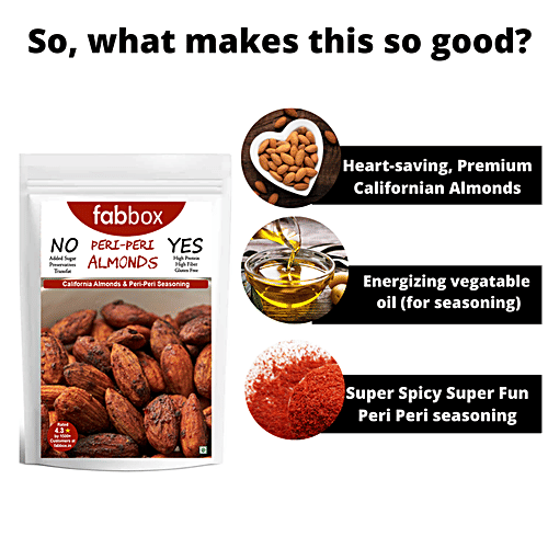 Fabbox Roasted Almonds - Peri Peri, Premium California Badam, Healthy Snack, Superfood, 2x70 g Multipack 