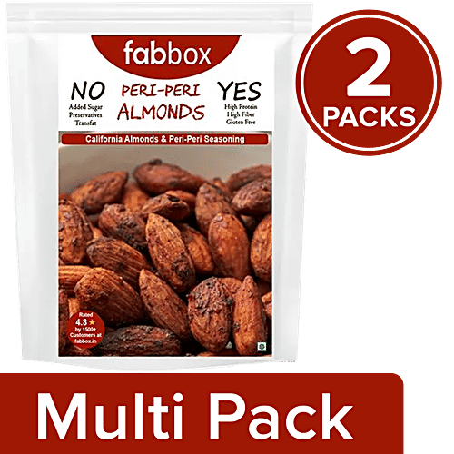 Fabbox Roasted Almonds - Peri Peri, Premium California Badam, Healthy Snack, Superfood, 2x70 g Multipack 
