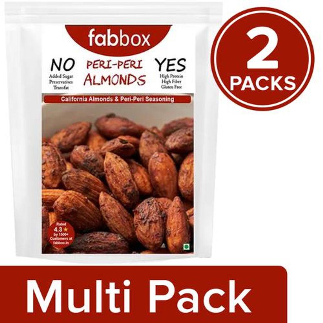 Fabbox Roasted Almonds - Peri Peri, Premium California Badam, Healthy Snack, Superfood, 2x70 g Multipack