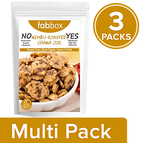 Fabbox Chana Jor Garam - Roasted, No Preservatives, Gluten-Free, Lemon Flavoured, 3x70 g Multipack 
