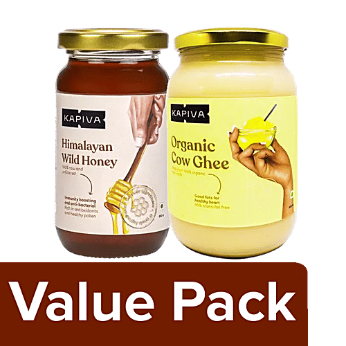 Kapiva Organic Cow Ghee, 500 ml + Wild Honey - Pure, Natural & Healthy, 250 g, Combo 2 Items 