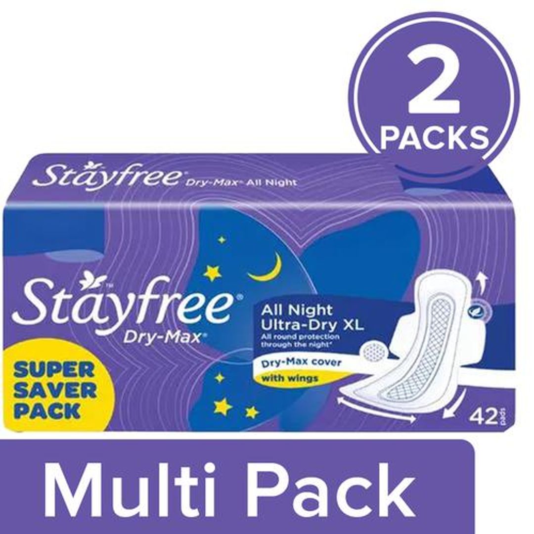 STAYFREE Dry Max All Nights XL - Sanitary Pads For Women, 2x42 pcs (Multipack)