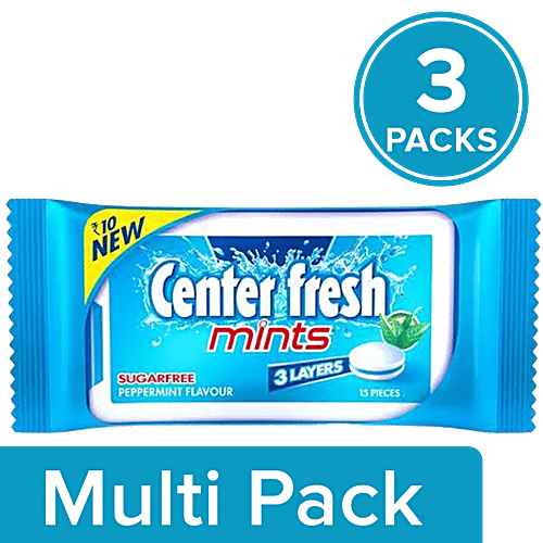 Center Fresh Mint - Sugarfree, Peppermint Flavour, 3x15 pcs Multipack 