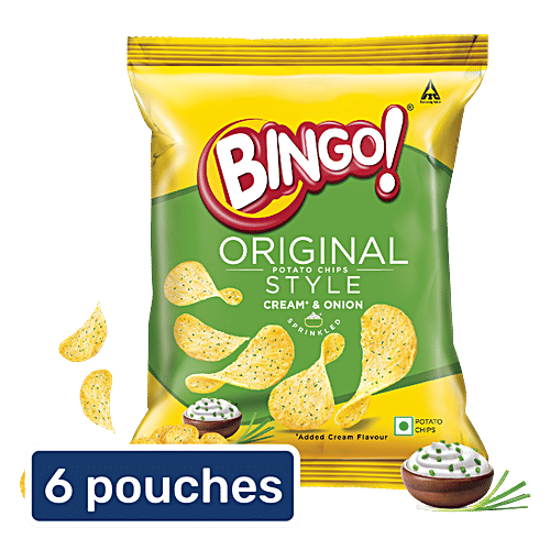 Bingo! Original Style Potato Chips - Cream & Onion, 6 x 43 g Multipack 
