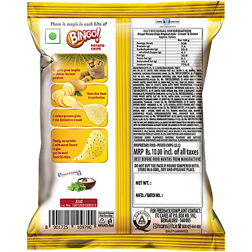 Buy Bingo Potato Chips Original Style, Cream & Onion Online at Best