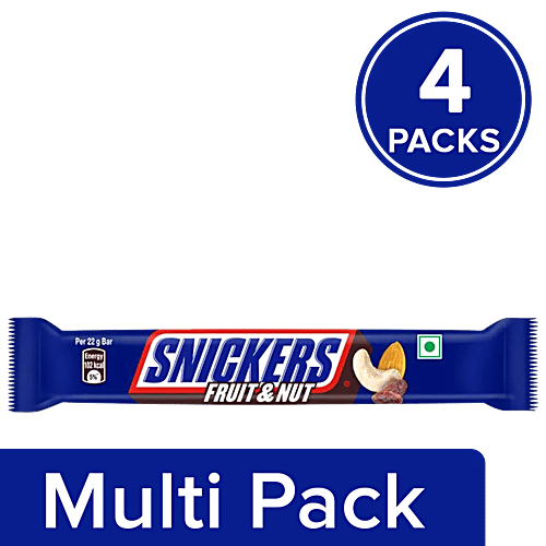 Snickers Chocolate Bar - Fruit & Nut Flavour, 4x22 g Multipack 