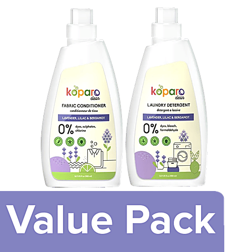 Koparo Clean Fabric Conditioner + Laundry Liquid - Lavender, Lilac & Bergamot, Each 500ml, Combo 2 Items