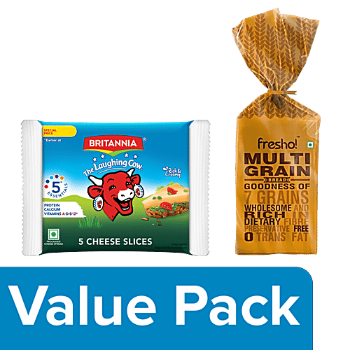 bb Combo Britannia Cheese Slices 90 g + Fresho Multigrain Bread 400 g, Combo 2 Items 