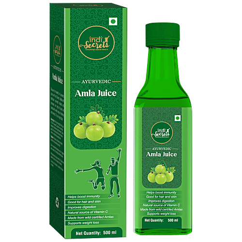 indiSecrets Aloe Vera Juice + Amla Juice + Giloy Tulsi Juice + Wheatgrass Juice - 500 ml, Combo 4 Items 