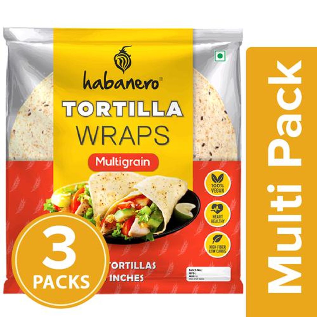 Habanero Multigrain Tortilla Wraps - 100% Vegan, High Fibre & Healthy For Heart, 3x330 g Multipack