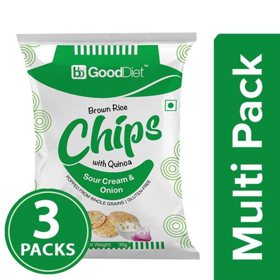 GoodDiet Quinoa Brown Rice Chips - Sour Cream & Onion, 3x30 g (Multipack)