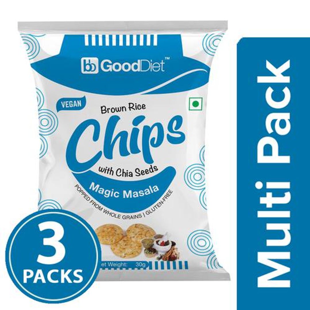 GoodDiet Chia Brown Rice Chips - Magic Masala, 3x30 g (Multipack)