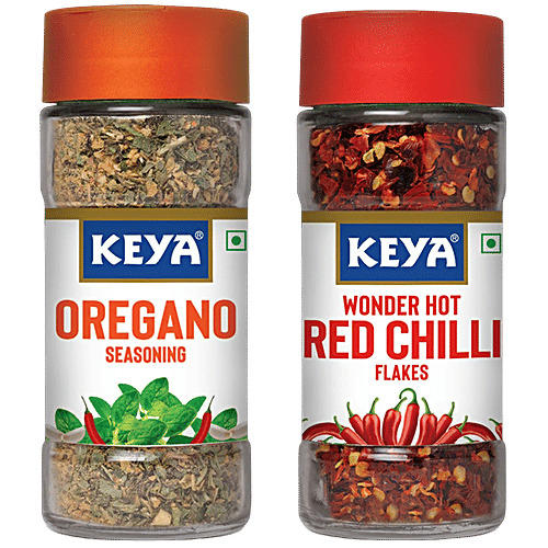 Keya Keya Oregano Seasoning 50 g Bottle + Chilli Flakes - Red 40 g Bottle, Combo 2 Items 