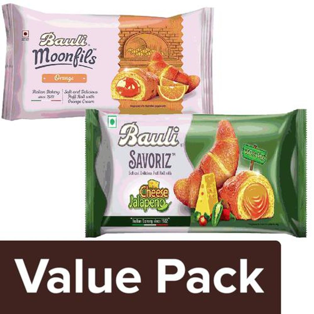 Bauli Moonfils Orange 45 g + Savoriz - Soft Puff Roll With Cheese Jalapeno 52 g, Combo 2 Items