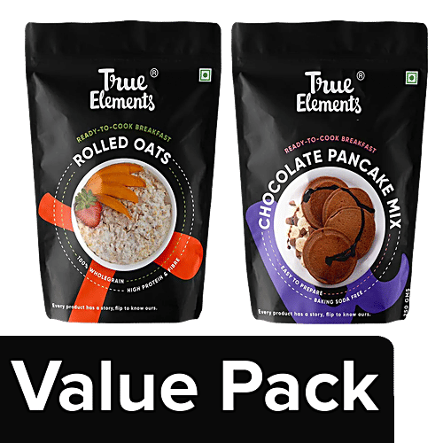 True Elements Rolled Oats - Gluten Free 1 Kg + Ready To Cook - Chocolate Pancake Mix250 g, Combo 2 Items