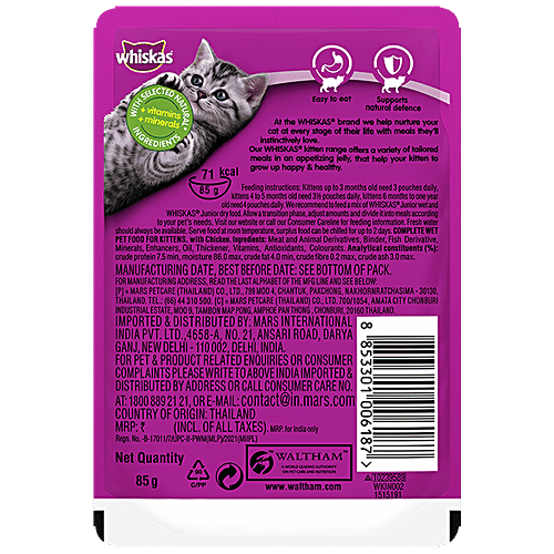 Buy Whiskas Wet Cat Food Kitten, 212 Months, Chicken In Gravy, Shiny