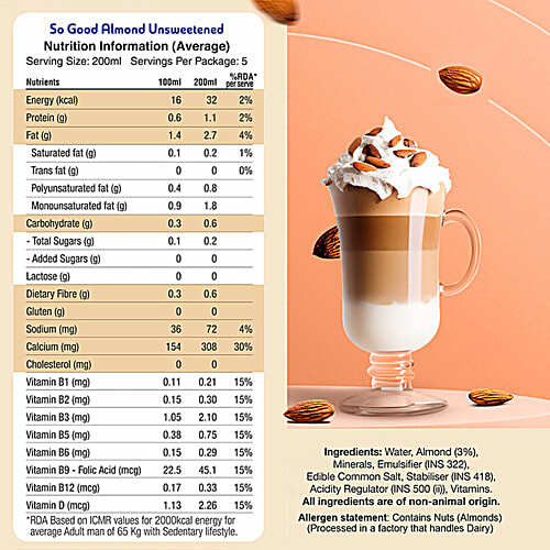 Buy So Good Almond Milk Unsweetened, Rich In Calcium Online at Best