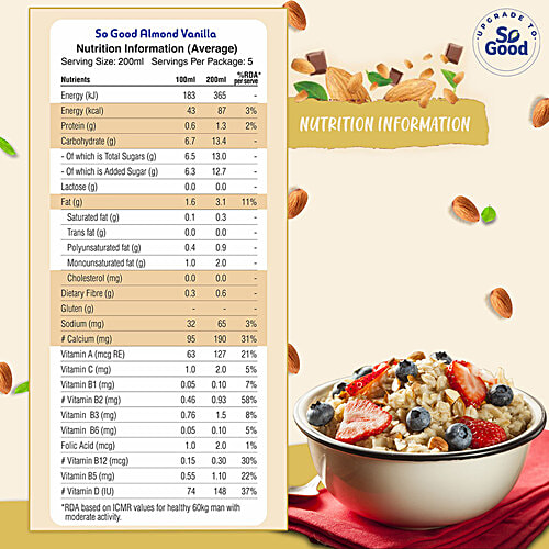Buy So Good Almond Milk Vanilla, Rich In Calcium Online at Best Price