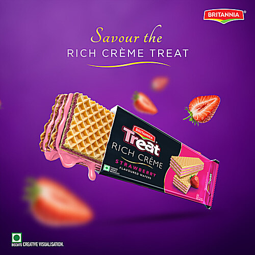 Britannia Treat Rich Creme Strawberry Flavoured Wafers, 2x55 g (Multipack) 