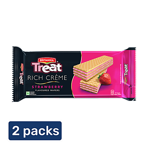 Britannia Treat Rich Creme Strawberry Flavoured Wafers, 2x55 g (Multipack) 