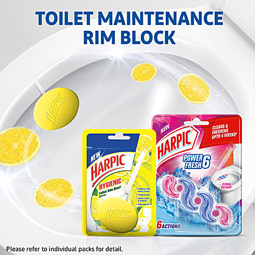 Harpic Hygienic Toilet Cleaner Rim Block, Citrus, 3x26 g Multipack 