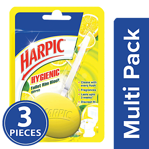 Harpic Hygienic Toilet Cleaner Rim Block, Citrus, 3x26 g Multipack 