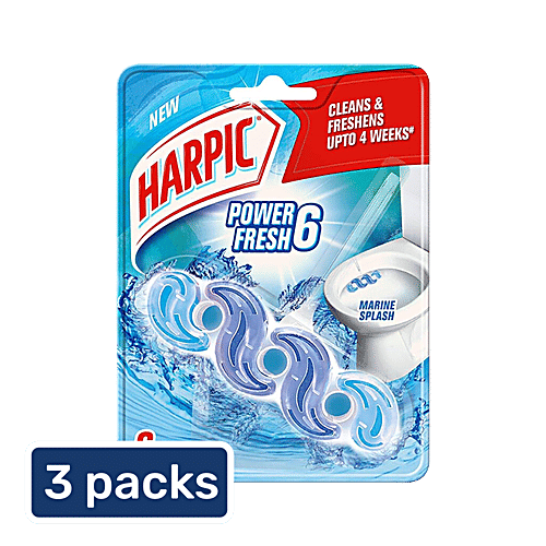 Harpic Power Fresh 6 Toilet Cleaner Rim Block, Marine Splash, 3 x 35 g Multipack 